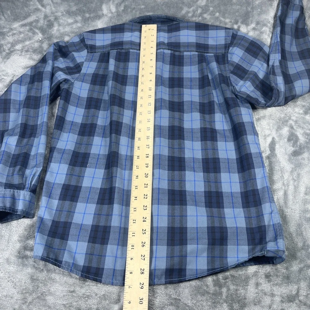 The North Face Shirt Mens Small Blue Plaid Snap Front Western Outdoors Hike Farm